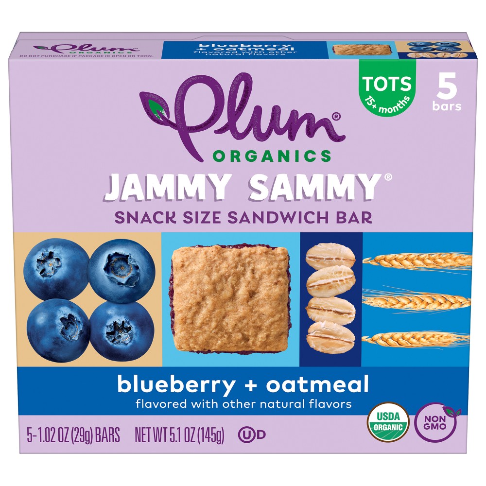 Plum Organics Jammy Sammy Snack Bars - Blueberry and Oatmeal - 1.02oz/5ct