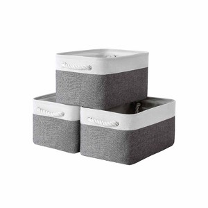Aoibox Collapsible Fabric Storage Baskets Large 3 Pack 15.7x11.8x8.3 Inch Organizer Bins White Grey for Shelves Closet - 1 of 4