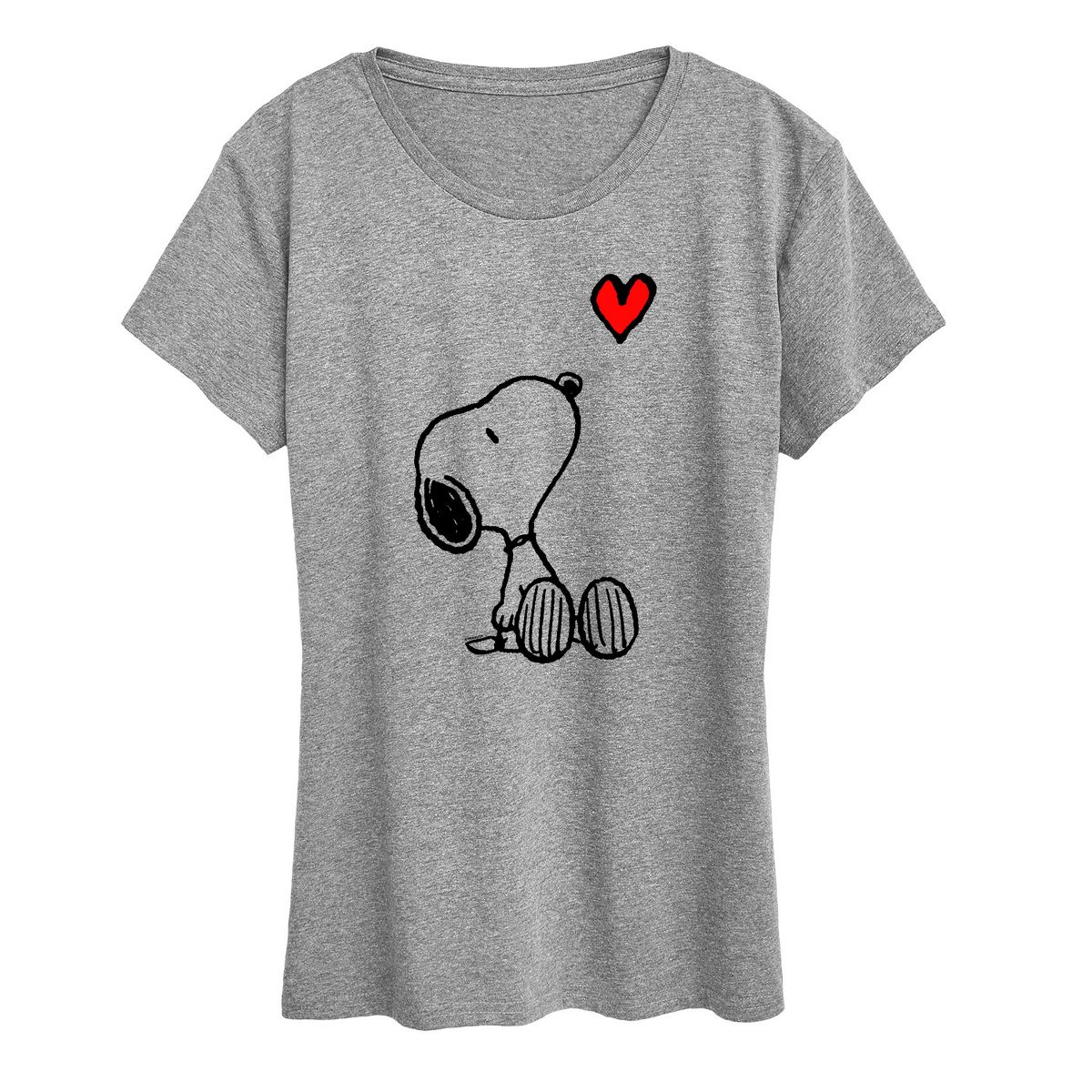 Women's - Peanuts - Snoopy Red Heart Short Sleeve Graphic T-Shirt