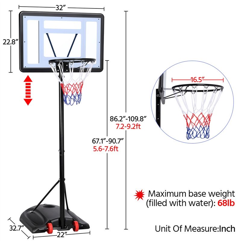 Yaheetech 7.2-9.2ft Height-Adjustable Basketball Hoop System Black, 2 of 9
