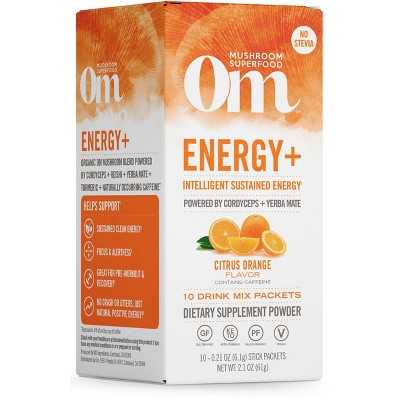 Om Mushrooms Energy Supplements Energy+ Packet Citrus Orange 10ct