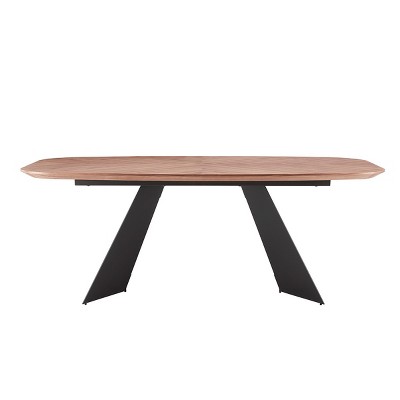 HomeRoots 79" Brown and Black Wood And Steel Double Pedestal Base Dining Table