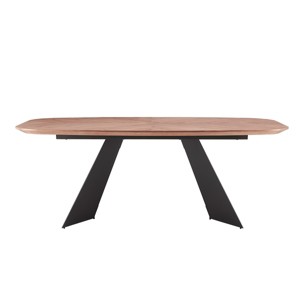 HomeRoots 79" Brown and Black Wood And Steel Double Pedestal Base Dining Table - 1 of 4