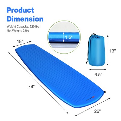 Blue Self-Inflating Nylon Camping Sleeping Pad with Carrying Bag
