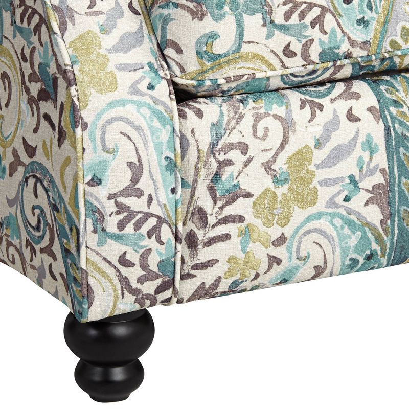 Elm Lane Ethel Skye Blue Paisley Patterned Recliner Chair Modern Armchair Comfortable Push Manual Reclining Footrest for Bedroom Living Room Reading, 5 of 10