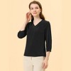 INSPIRE CHIC Women's V Neck 3/4 Sleeve Casual Office Work Satin Blouses - 3 of 4