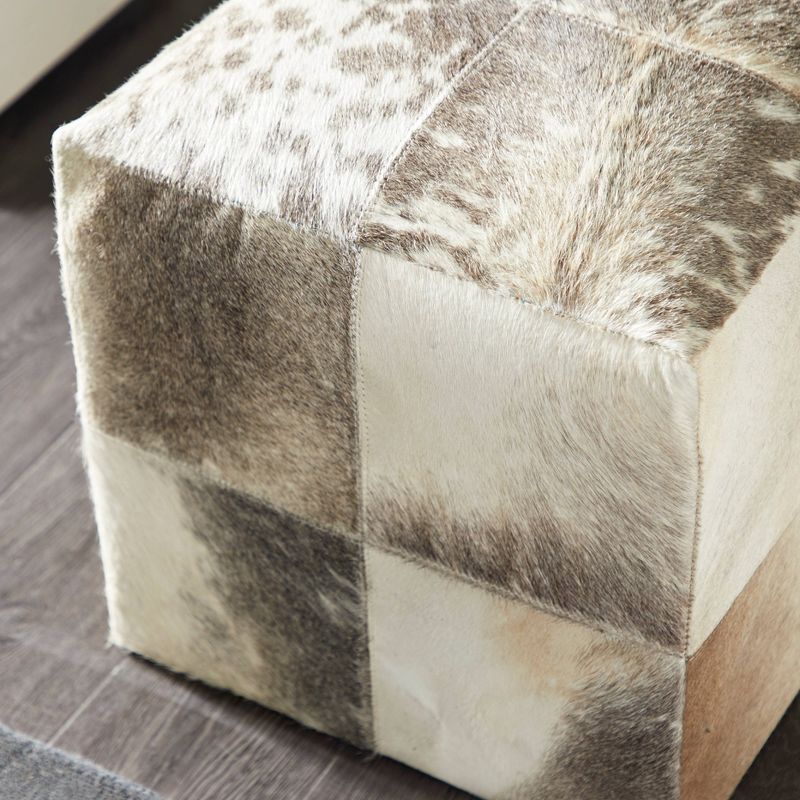 Contemporary Square Cowhide Leather Stool Ottoman - Olivia & May, 6 of 30