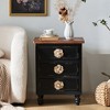 Lirago Black Vintage Farmhouse End Table 24.8"H x 14.2"D x 18.9"W Rustic Nightstand with 3 Drawers Floral Knobs - 2 of 4