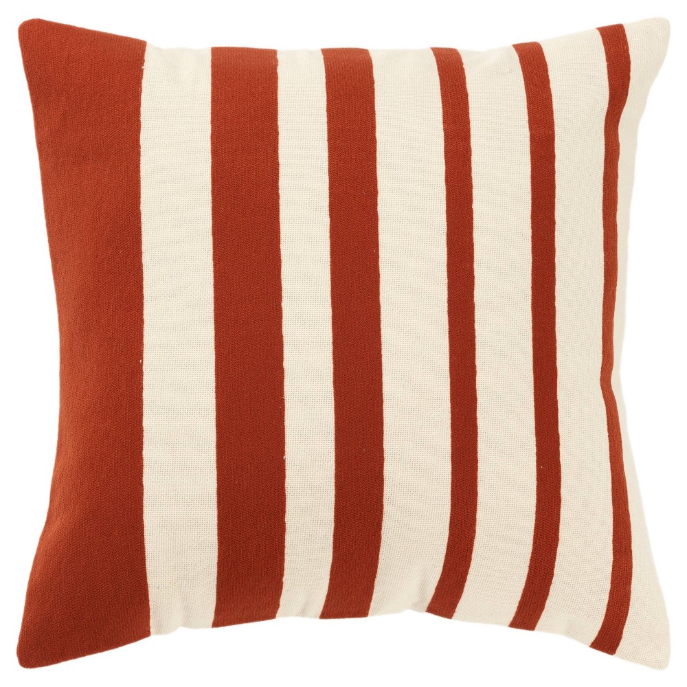 Photos - Pillowcase 20"x20" Oversize Vertical Striped Square Throw Pillow Cover Ivory/Terracot