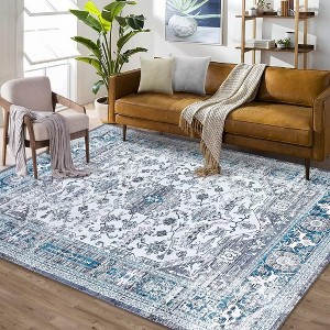 Area Rug Non Slip Low Pile Vintage Non-Shedding Floor Mat Oriental Floral Throw Rugs Indoor Soft Carpet - 1 of 4
