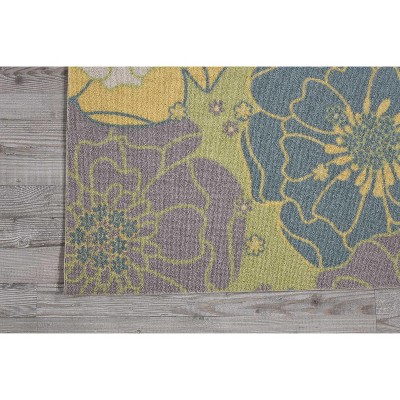 Green Floral Synthetic Square Indoor/Outdoor Area Rug 7'9"