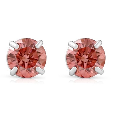 Pompeii3 3/8Ct Pink Lab Created Diamond Screw Back Studs Earrings 14K White Gold