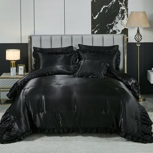 Satin Ruffle Comforter Set with Sheets – 8-Piece Bed in a Bag, Ruched Pleated Luxury Bedding with Pillowcases & Cushion Cover - 1 of 4