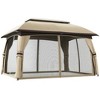 Resenkos Outdoor Garden Gazebo, Sunshade Gazebo Canopy,10' x 13' Patio Gazebo with Netting & Curtains, Vented Roof, Beige - 3 of 4
