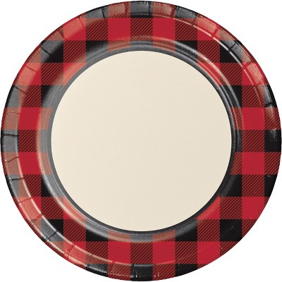 24ct Buffalo Plaid Paper Plates Red