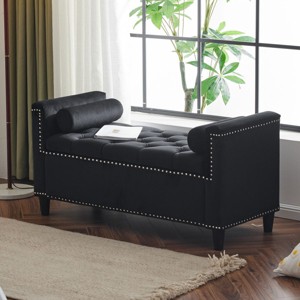 Storage Bench,44.5-Inch Queen Velvet Button Bedside Bench,Entryway Living Room with Armrests,Nailhead Trim Upholstered Bedroom Bench-Cuddlewood - 1 of 4