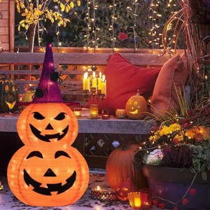 Halloween Decorations, 3FT Halloween Collapsible Pumpkin Decorations with 8 Lighted Mode Jack o Lantern Pumpkins for Outdoor Indoor Garden Yard - 1 of 4