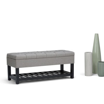 CAVINAS Faux Leather Storage Ottoman Bench with Open Slat Bottom Shelf,Upholstered Storage Ottoman,Storage Benches for Living Room,Bedroom