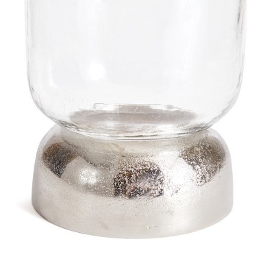 Serenade Domed Base Silver Hammered Glass Hurricane Candle Holder