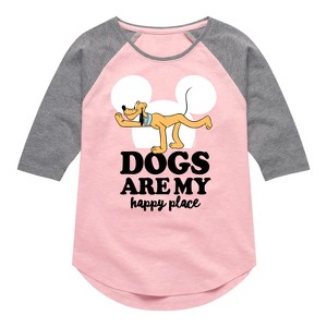 Girls' - Disney - Pluto Dogs Happy Place Shirt Tail Raglan Graphic T-shirt - 1 of 4