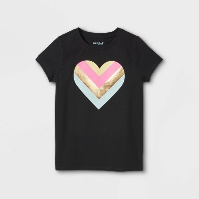 Girls' 'Chevron Heart' Short Sleeve Graphic T-Shirt - Cat & Jack™ Black