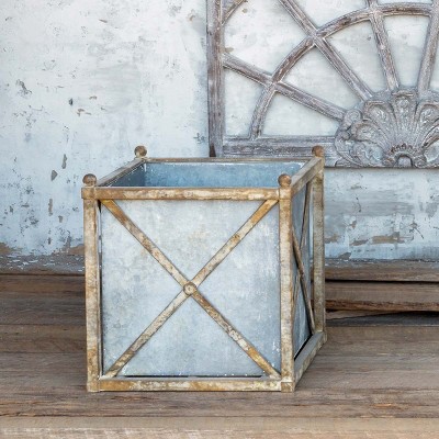 Small Rustic Metal Outdoor Planter with Tin Liner