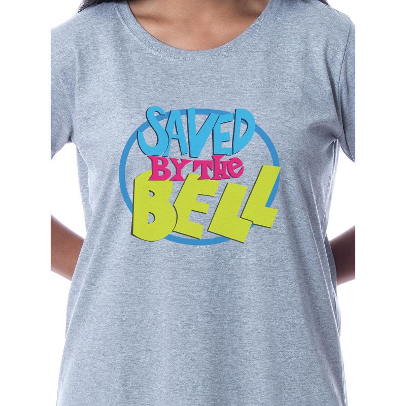 Saved By The Bell Womens' TV Series Title Logo Nightgown Sleep Pajama Shirt Grey, 2 of 4