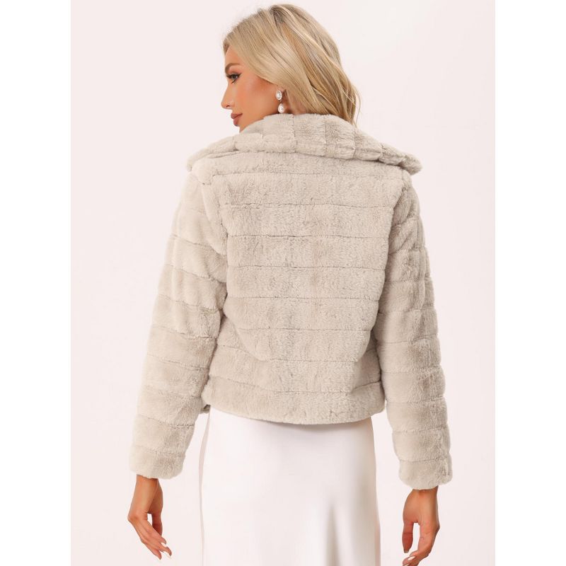 Allegra K Women's Collar Warm Winter Outwear Cropped Faux Fur Fluffy Coat, 4 of 6