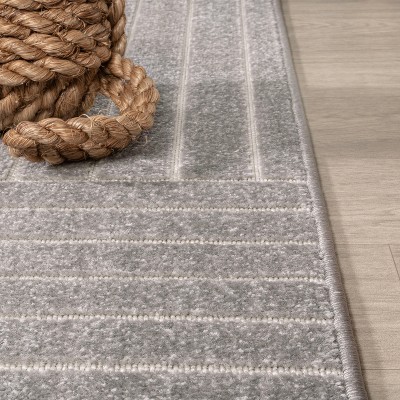 Gray and Ivory Striped Synthetic 8' x 10' Area Rug