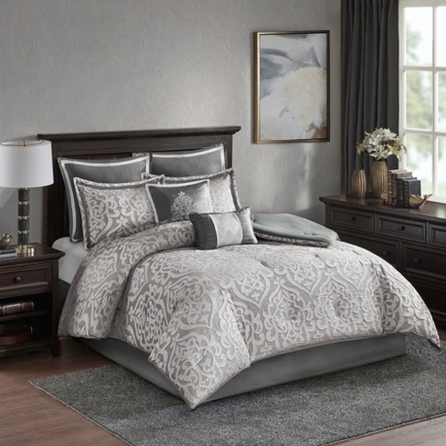 Madison Park Hudson 7 Piece Comforter Set- Silver (Queen )