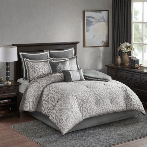 8pc King Eliot Jacquard Comforter Set Silver Target