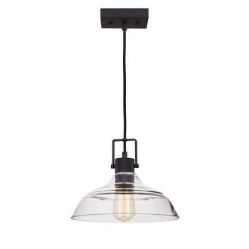 Sutton 1-Light Matte Black Plug-In or Hardwire Pendant Light with Clear Glass Shade - Globe Electric