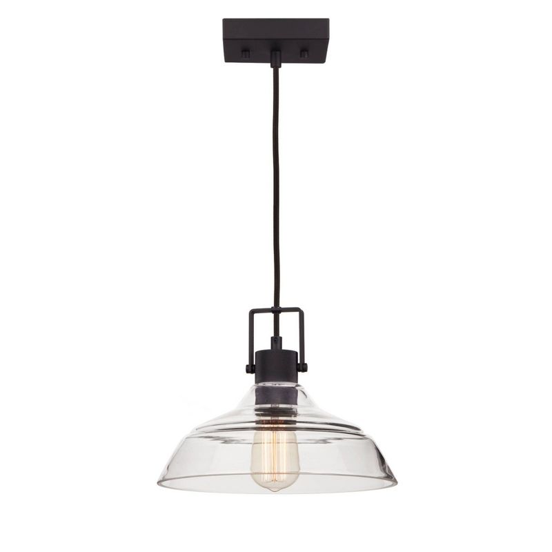 Sutton 1-Light Matte Black Plug-In or Hardwire Pendant Light with Clear Glass Shade - Globe Electric, 1 of 9