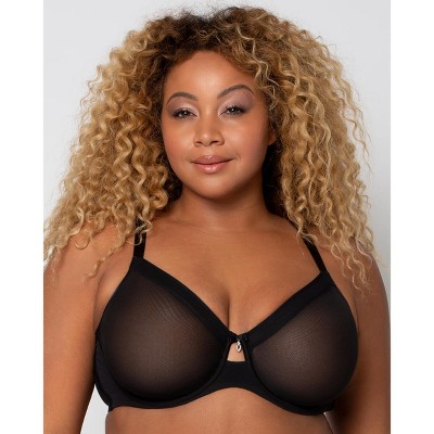 Curvy Couture Women's Full Figure Sheer Mesh Full Coverage Unlined  Underwire Bra Black Hue 34DDD