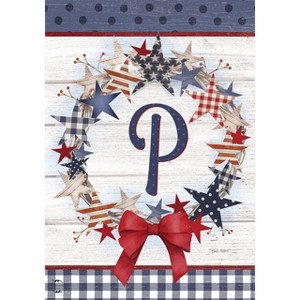 American Wreath Monogram P Everyday Garden Flag 18" x 12.5" Briarwood Lane - 1 of 4