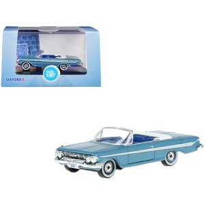 1961 Chevrolet Impala Convertible Jewel Blue Met. & White w/Blue Interior 1/87 (HO) Scale Diecast Model Car by Oxford Diecast - 1 of 4