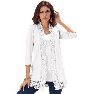 Roaman's Crochet Trim Pointelle Cardigan - 1 of 4