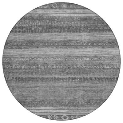 HomeRoots 8' Gray And Silver Round Aztec Washable Indoor Outdoor Area Rug
