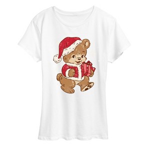 Women's - Instant Message - Santa Teddy Bear Christmas Short Sleeve Graphic T-Shirt - 1 of 4