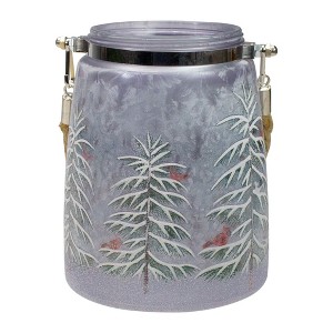 Northlight 6.25" Hand-Painted Pine Trees and Cardinals Flameless Glass Christmas Candle Holder - 1 of 4