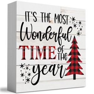 It's The Most Wonderful Time of The Year Wood Box Sign, Retro Farmhouse Christmas Santa Artwork Decor 5 x 5 Inches - 1 of 3
