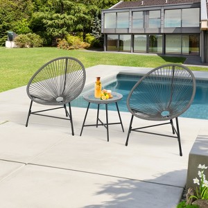 COZONY 3 Piece Patio Egg Chair Set, Modern Rattan Bistro Furniture with Glass Table, Adjustable Footrest for Balcony, Garden, Backyard - 1 of 4