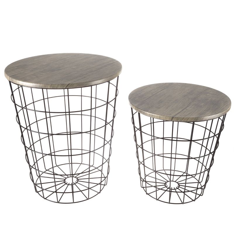 Hasting Home Set of 2 Nesting Side Tables with Metal Basket Frame, 4 of 9