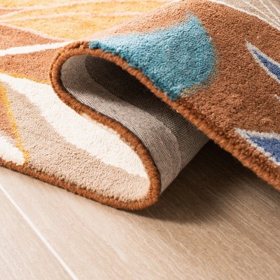 Handmade Ivory and Brown Floral Wool Area Rug