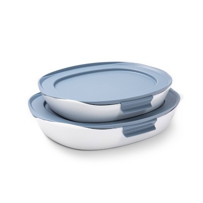Rubbermaid DuraLite Glass Bakeware 4pc  Baking Dish Set with Shadow Blue Lids