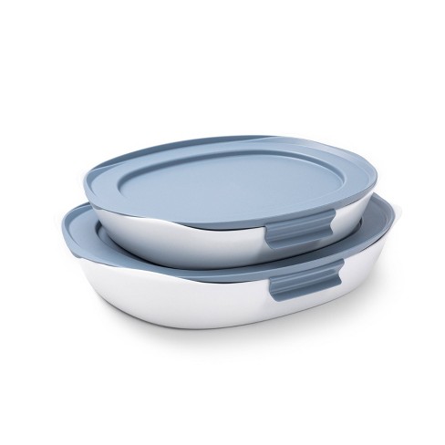 Rubbermaid DuraLite Glass Bakeware 4pc (1.5qt and 2.5qt) Baking Dish Set  with Shadow Blue Lids