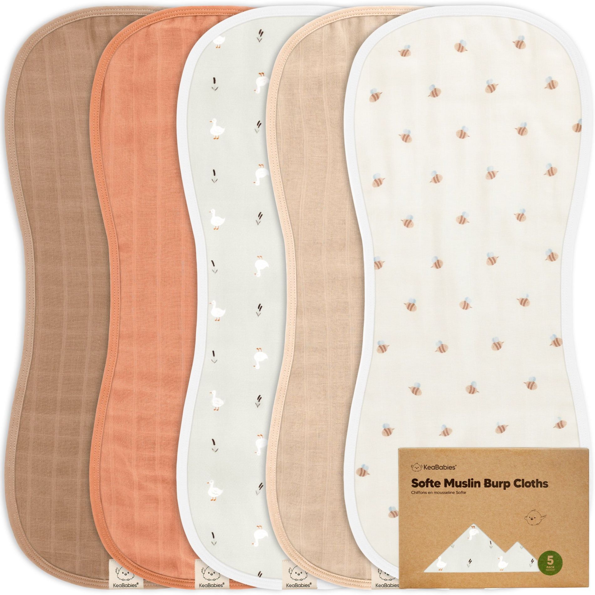 KeaBabies 5pk Organic Softe Muslin Burp Cloths for Baby Girls and Boys, Large Absorbent Burping Cloths for Babies, Baby Burp Clothes (Hills)