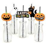 Big Dot of Happiness Jack-O'-Lantern Halloween - Paper Straw Decor - Kids Halloween Party Striped Decorative Straws - Set of 24