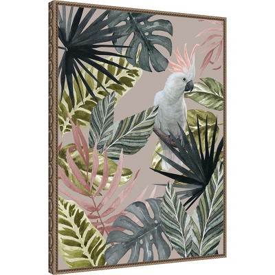 Beaded Bronze Framed Tropical Cockatoo Canvas Wall Art 23 x 30