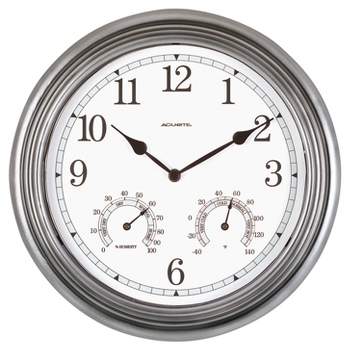 13.5" Metal Outdoor / Indoor Wall Clock with Thermometer and Humidity - Gray - Acurite